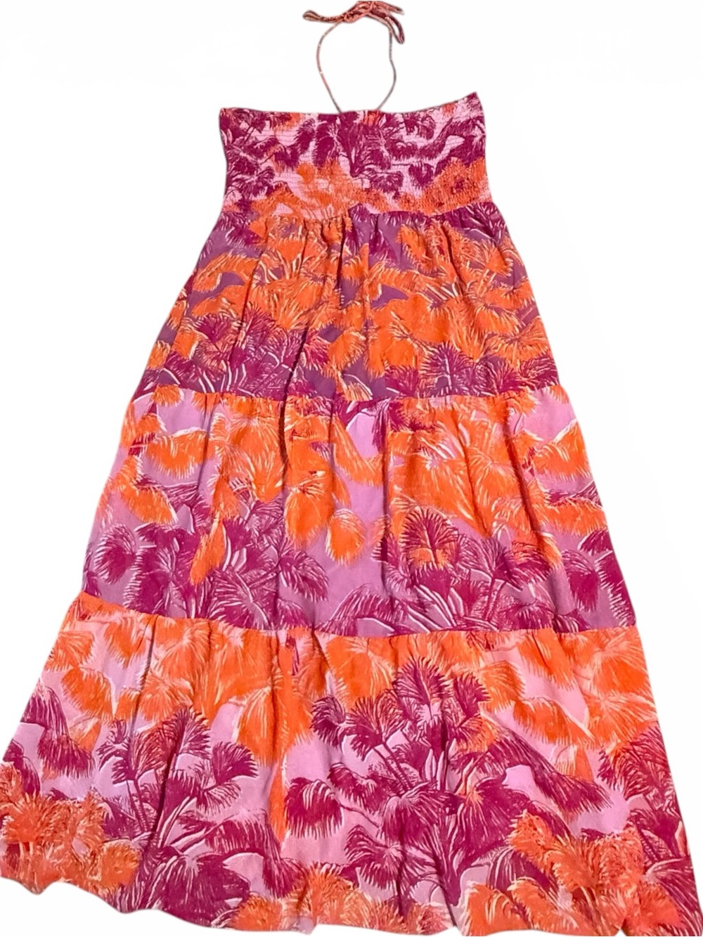Lennie for Nina Leonard 18W Tropical Palm Print Strapless Tiered Maxi Dress